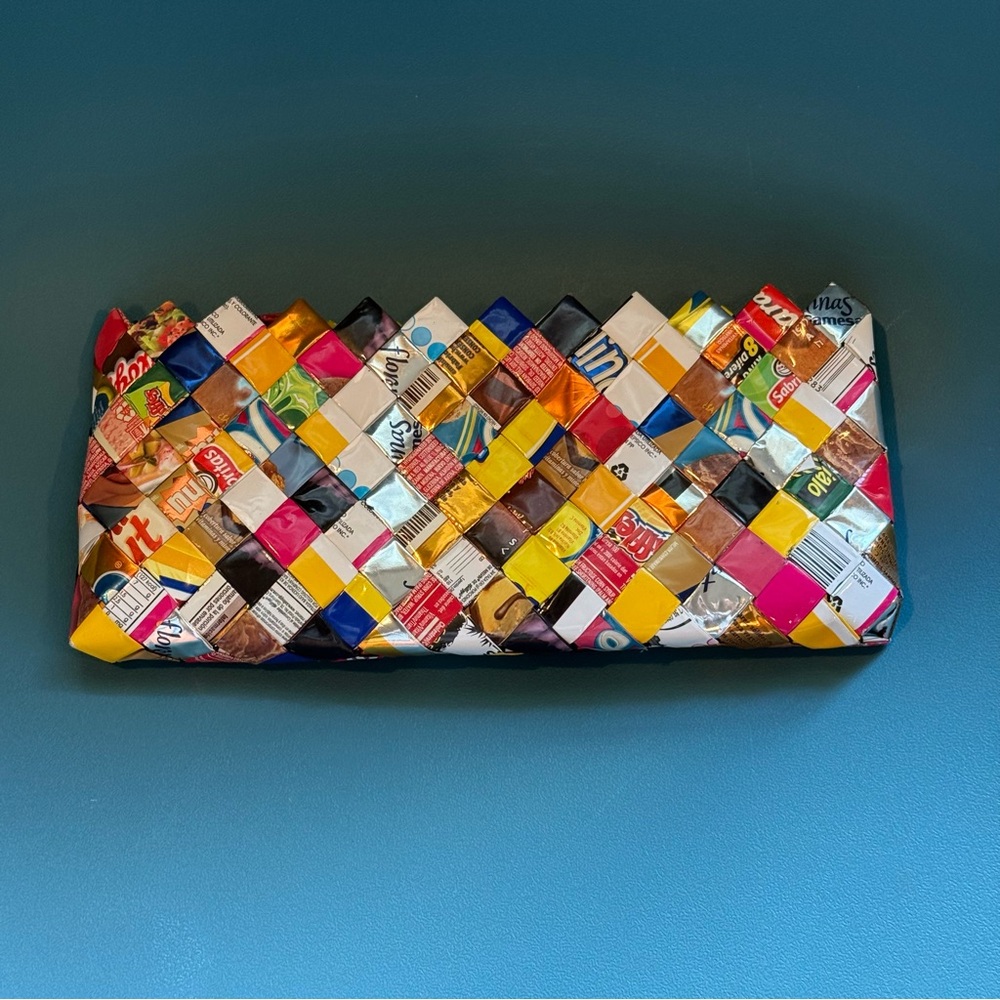 🏷️ Nahui Ollin Candy Wrapper Red Patent Zippered Clutch Purse Bag NEW